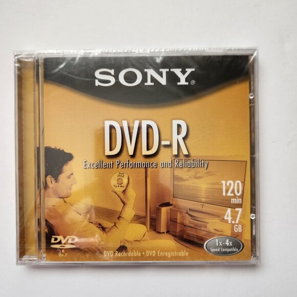 Sony DVD-R 4.7GB 120 Min 1x-4x Speed Compatible Single Pack New Sealed - Picture 1 of 6
